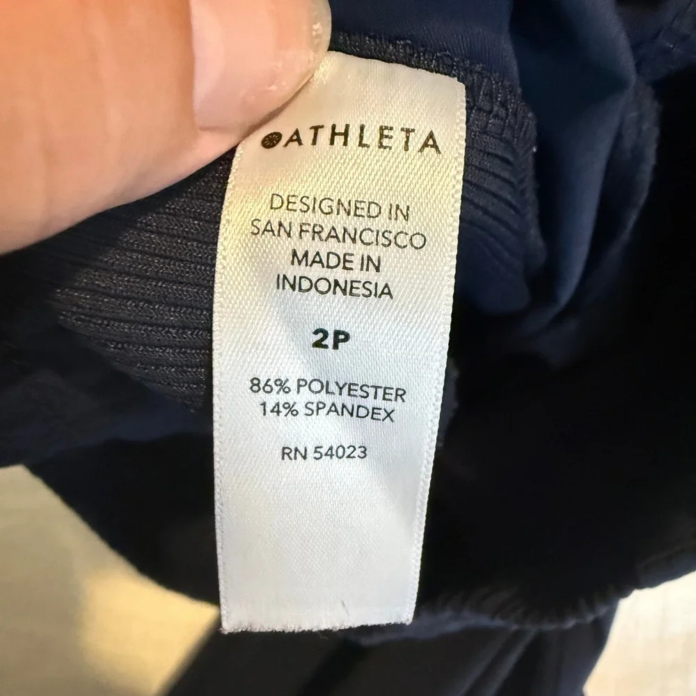 Athleta Navy Blue Jogger Pants Ribbed Side Panel Tapered Petite 2P RN 54023